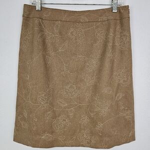 Ann Taylor Sz 10 Wool Blend Skirt Tan Straight Embroider Detail Career Academia